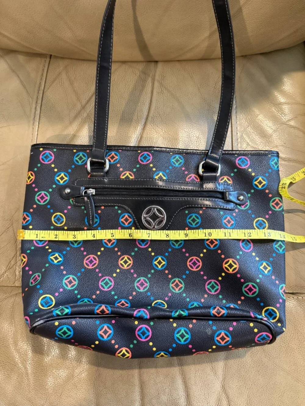 Multi-Color Neon Geometric Pattern Shoulder Tote Bag